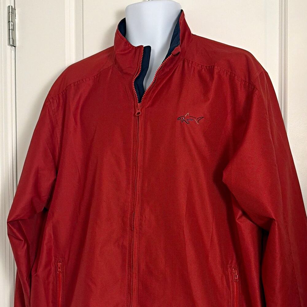 Greg Norman Men's Red Windbreaker Jacket Full Zip Stand-Up Collar L Logo